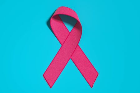 Awareness Pink Ribbon On Blue Background. Breast Cancer Awareness Symbol. National Breast Cancer...