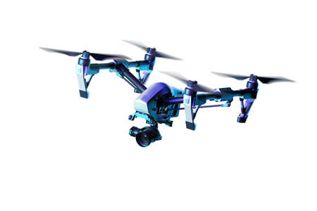 Realistic Drone Quadcopter With Camera Isolated On Bright Background. Modern Videography. Air Spy. 3d rendering.の写真素材