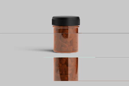 Dark Transparent Container With Medicine on Bright Background, Copy Space. Empty Space. Minimalism. 3d rendering.の写真素材
