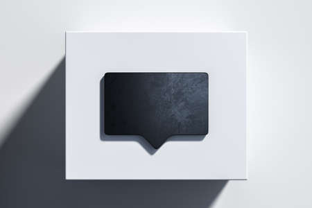 Black Square Bubble Speech Icon, Comment Icon At Realistic White Box. Minimalism AndSharp Lines....