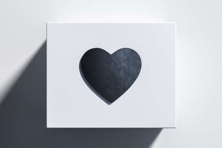 Black Heart Icon, Like Icon At Realistic White Box. Minimalism AndSharp Lines. Selling And Buying Love, Friendship And Likes. 3d rendering.の写真素材