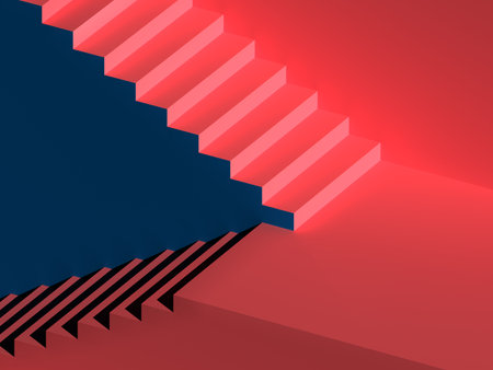 Minimal abstract background with bright simple stair. High quality 3d renderingの写真素材