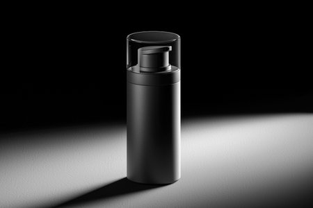 Minimal background for beauty concept. Black cream dispenser in bright light. High quality 3d illustrationの写真素材