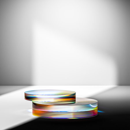 Minimal abstract background for product presentation. Glass podiums with dispersion in bright background. 3High quality 3d illustrationの写真素材