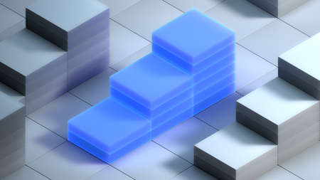 Neon blocks growing up as a graph chart. Growth and development concept. High quality 3d rendering.の写真素材
