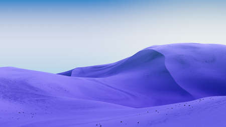 Purple dunes and bright blue sky. Desert dunes landscape with contrast skies. Minimal abstract background. 3d renderingの写真素材