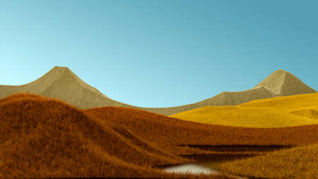 Surreal mountains landscape with red peaks and pink sky. Minimal modern abstract background. Shaggy...