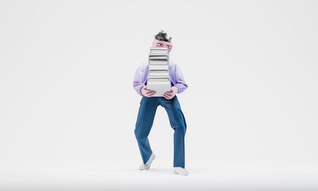 Awesome Travor carries a bunch of books. Learning concept. Highly detailed fashionable stylish...