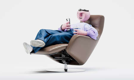 Awesome Travor lies on an armchair and surfs the Internet. Highly detailed fashionable stylish...