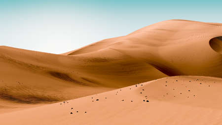Orange dunes and bright teal sky. Desert dunes landscape with contrast skies. Minimal abstract...