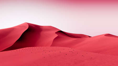 Bright pink dunes and red sky. Desert dunes landscape with contrast skies. Minimal abstract background. 3d renderingの写真素材