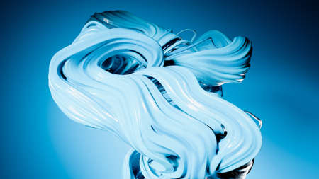 Blue abstract curvy simple shapes. Modern flow background. Purple smooth fluid. 3d renderingの写真素材