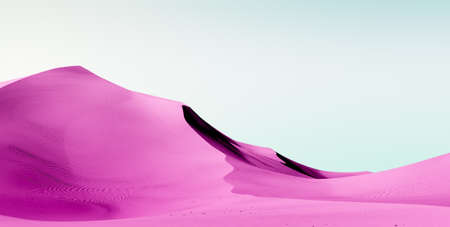 Purple dunes and bright sky. Desert dunes landscape with contrast skies. Minimal abstract background. 3d renderingの写真素材