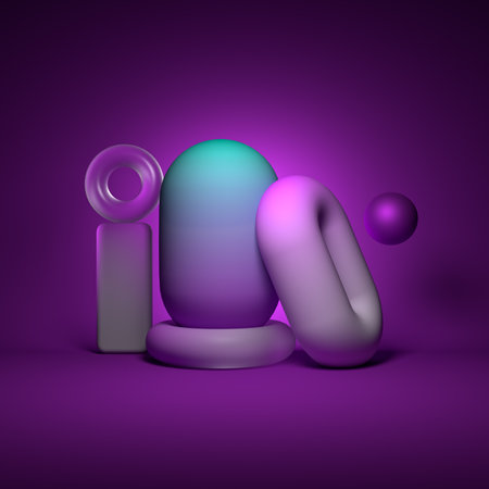 Abstract purple neon geometric background with empty space for promotion, product show presentation. high quality 3d illustrationの写真素材