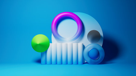 Abstract blue neon geometric background with empty space for promotion, product show presentation....