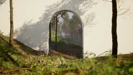 White arc in the forest in the morning. high quality 3d illustrationの写真素材