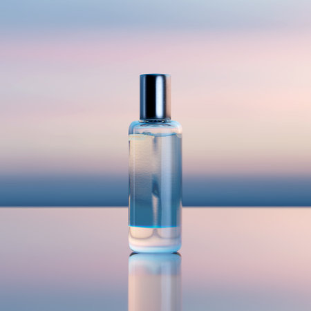 Cosmetic and beauty products in bottle with transparent liquid on a gradient background. high quality 3d illustrationの写真素材