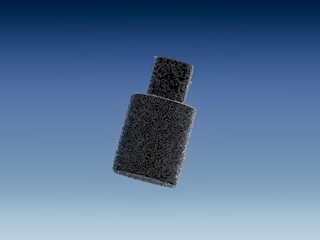 Cosmetic and beauty products in black bottle with transparent condensate drops on a blue gradient background. High quality 3d illustrationの写真素材