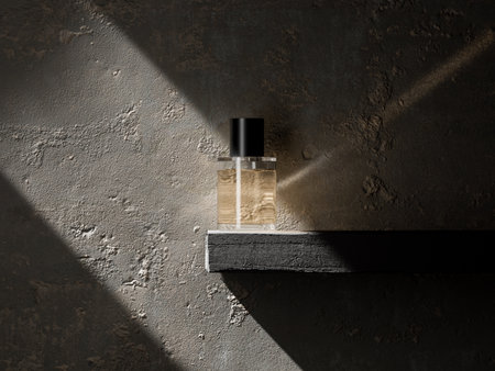 Parfum bottle on the shelf on concrete wall. High quality 3d illustrationの写真素材