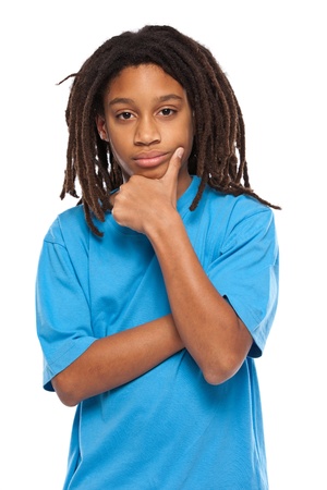 young african boy thinking in studioの写真素材