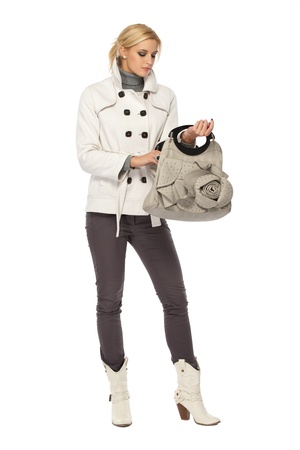 blonde woman isolated on whiteの写真素材