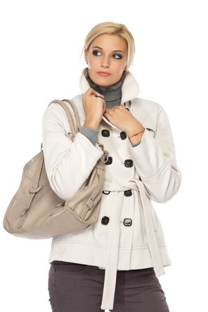 blonde caucasian woman isolated on whiteの写真素材