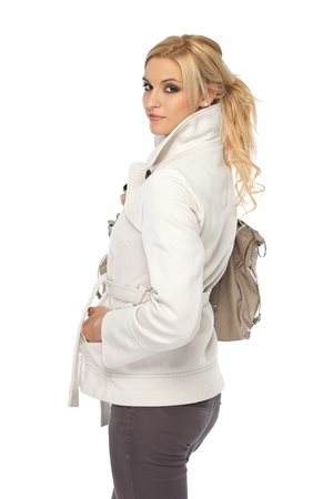 sexy blonde woman isolated on whiteの写真素材