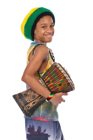 young afro rasta man with his congaの写真素材