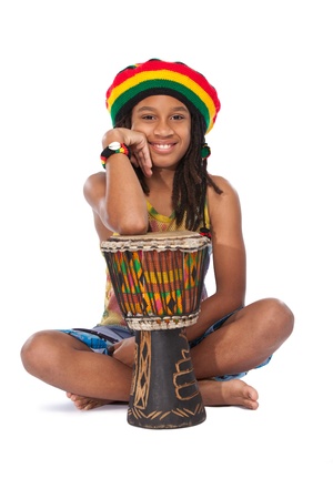 young afro rasta man with his congaの写真素材