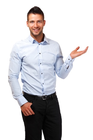 young man posing on white backgroundの写真素材