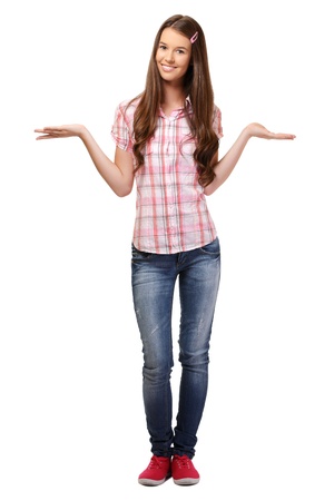 young women with palms isolated on whiteの写真素材