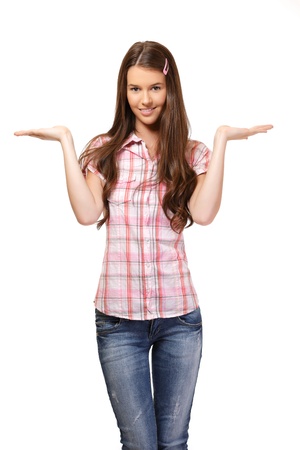 nice young woman posing on white backgroundの写真素材