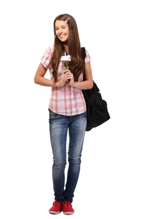 nice young woman with flower in studioの写真素材