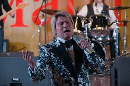 MOSCOW - MARCH 5: Russian singer Nikolay Baskov at a concert dedicated to the International Women's Day in Supreme Court of Russian Federation on March 5, 2011 in Moscow, Russiaのeditorial素材