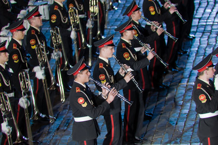 Russia, Moscow, Red Square, September 4, 2010., mezhdunrodny military music festival Spassky Tower...
