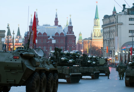MOSCOW - MAY 3: Preparation for rehearsal of Military Parade of Victory in Great Patriotic War on May 3, 2011 on Red Square in Moscow, Russiaのeditorial素材