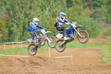 MOSCOW-SEPTEMBER 10: unidentified sportsman at the Stage III Cup XSR-MOTO.RU Cross Country in Moscow, Sheremetyevo, route 