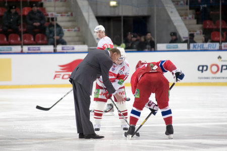 MOSCOW - JANUARY 31 : Hockey match Spartak-CSKA in sports palace CSKA on January 31, 2012 in Moscow, Russiaのeditorial素材