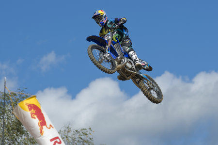 RUSSIA, MOSCOW-SEPTEMBER 8: Alexey Kolesnikov at  the Stage III Cup XSR-MOTO.RU Cross Country in Moscow, Sheremetyevo, route Burtsevo on September 8, 2012のeditorial素材