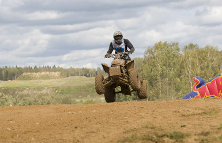MOSCOW-SEPTEMBER 8: Roman Kuznetsov (Kolomna, Russia) participates in the Stage III Cup XSR-MOTO.RU Cross Country in Moscow, Sheremetyevo, route のeditorial素材