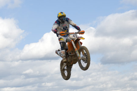 MOSCOW-SEPTEMBER 8: Khakhulin Alex (Motoreys Hteam, Moscow), Class "MOTO", in the Stage III Cup XSR-MOTO.RU Cross Country in Moscow, Sheremetyevo, motostadion "Burtseva"; on September 8, 2012のeditorial素材