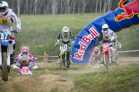 RUSSIA, MOSCOW-SEPTEMBER 8: difficult part of the race Stage III Cup XSR-MOTO.RU Cross Country in Moscow, Sheremetyevo, route "Burtseva" ; on September 8, 2012のeditorial素材