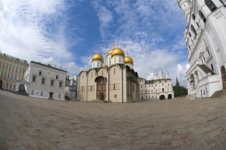 View of the Cathedral Square of the Moscow Kremlin and The Assumption Cathedralの写真素材