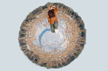 Woman looking for somethingの写真素材