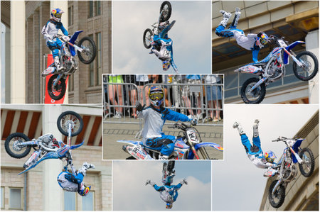 RUSSIA, MOSCOW-JULY 13: Leading motofristayler Russia Alexey Kolesnikov at the sports festival "Moscow City Games 2013" in the program Moto Freestyle (FMX) in Moscow, Arena "Luzhniki»; on July 13, 2013 RUSSIA, MOSCOW-JULY 13: Leading motofristayler Russia Alexey Kolesnikov at the sports festival "Moscow City Games 2013" in the program Moto Freestyle (FMX) in Moscow, Arena "Luzhniki»; on July 13, 2013