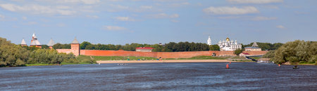 Kremlin town fortress with cathedral of St. Sophia in city Great Novgorod in Russia.のeditorial素材
