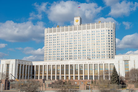 MOSCOW - MARCH 11: The house of Russian Federation Government or White house on March 11, 2014 in Moscow. Built from 1965 to 1979 as the Supreme Soviet of Russiaのeditorial素材