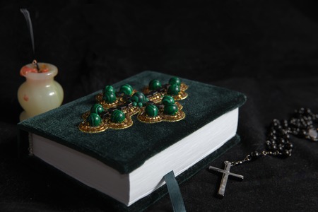 The candle had burned down about the Bibleの写真素材