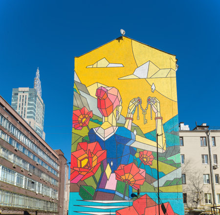 Graffiti on the face of the brick dwelling houseのeditorial素材