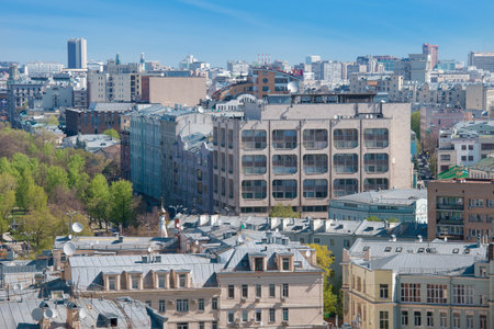 View Tverskoy Boulevard and the building of ITAR-TASS news agency, Moscowのeditorial素材